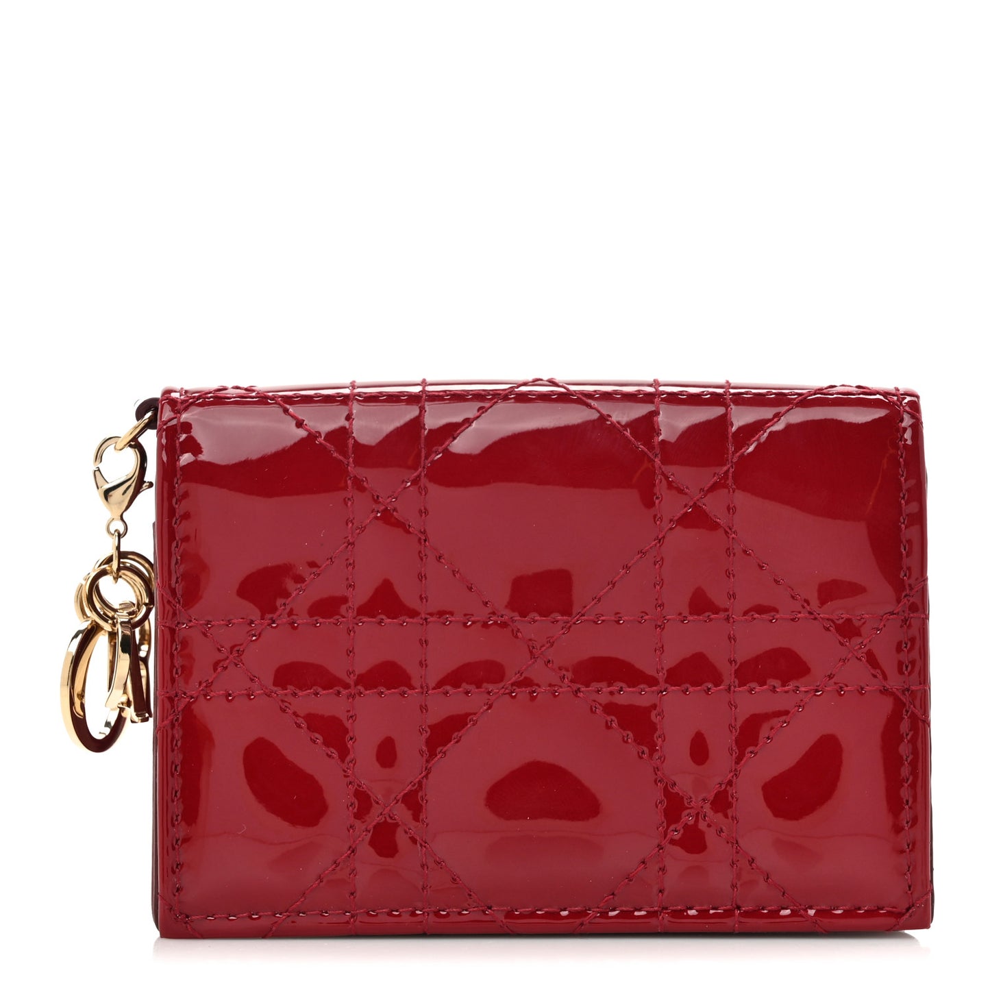 Patent Cannage Small Lady Dior Flap Card Holder Scarlet