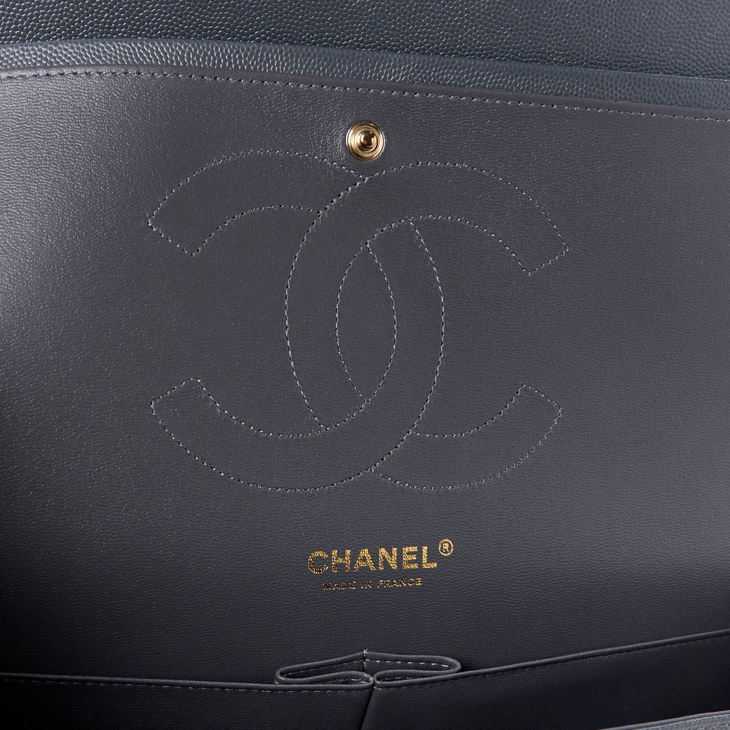 Caviar Quilted Jumbo Double Flap Dark Grey