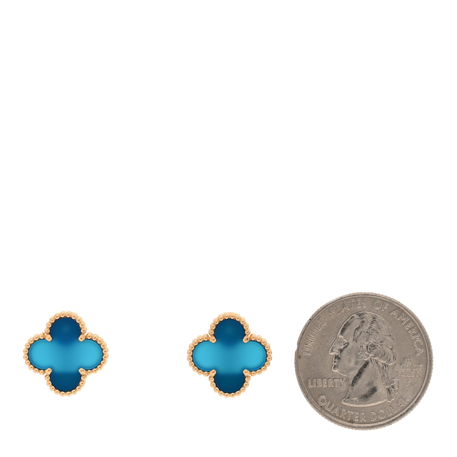 Van Cleef & Arpels 18K Yellow Gold Blue Agate Vintage Alhambra Earrings 2 of 5