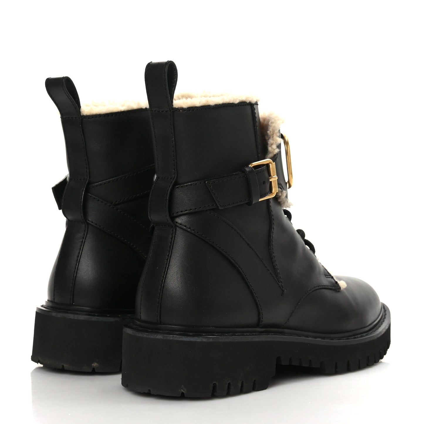 Calfskin Shearling Womens VLOGO 35mm Combat Boots 37.5 Black