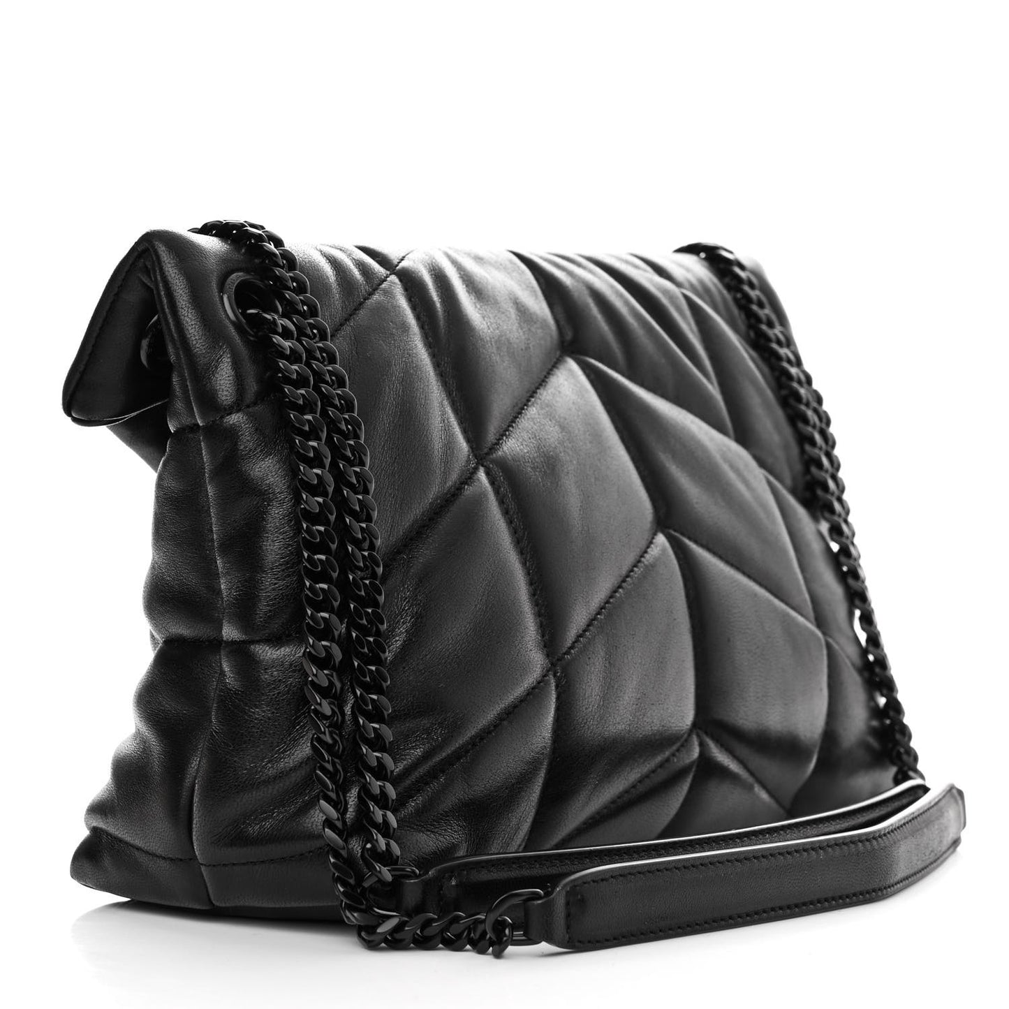 Lambskin Quilted Monogram Monochrome Small Loulou Puffer Chain Satchel Black