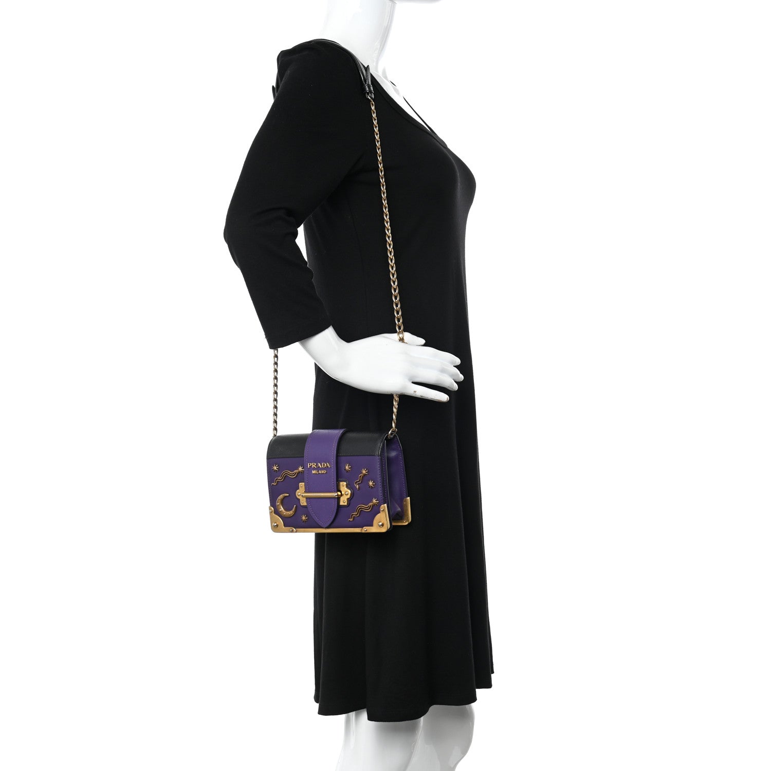 Prada City Calf Saffiano Astrology Cahier Bag Viola Black 2 of 12