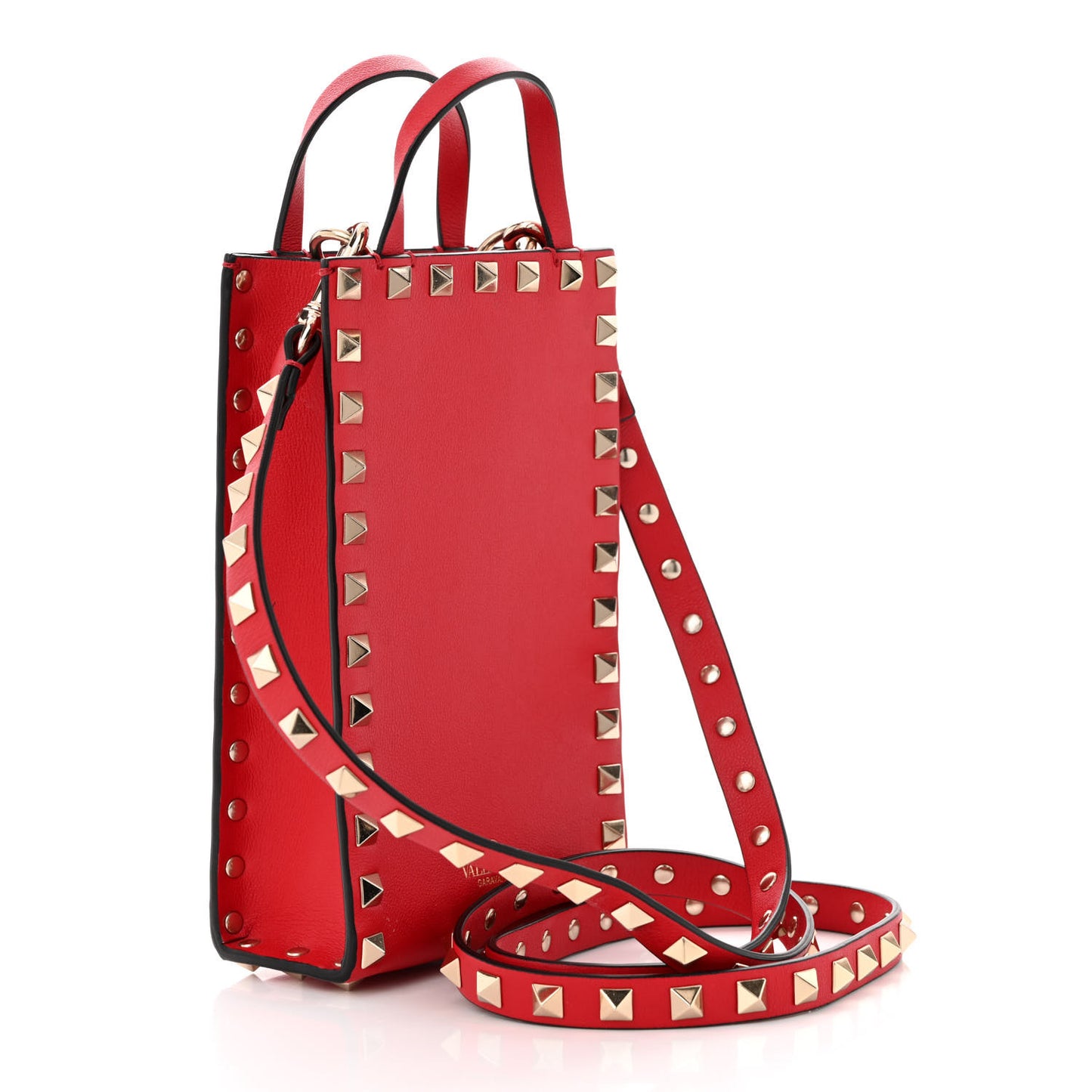 Calfskin Rockstud Phone Holder Red