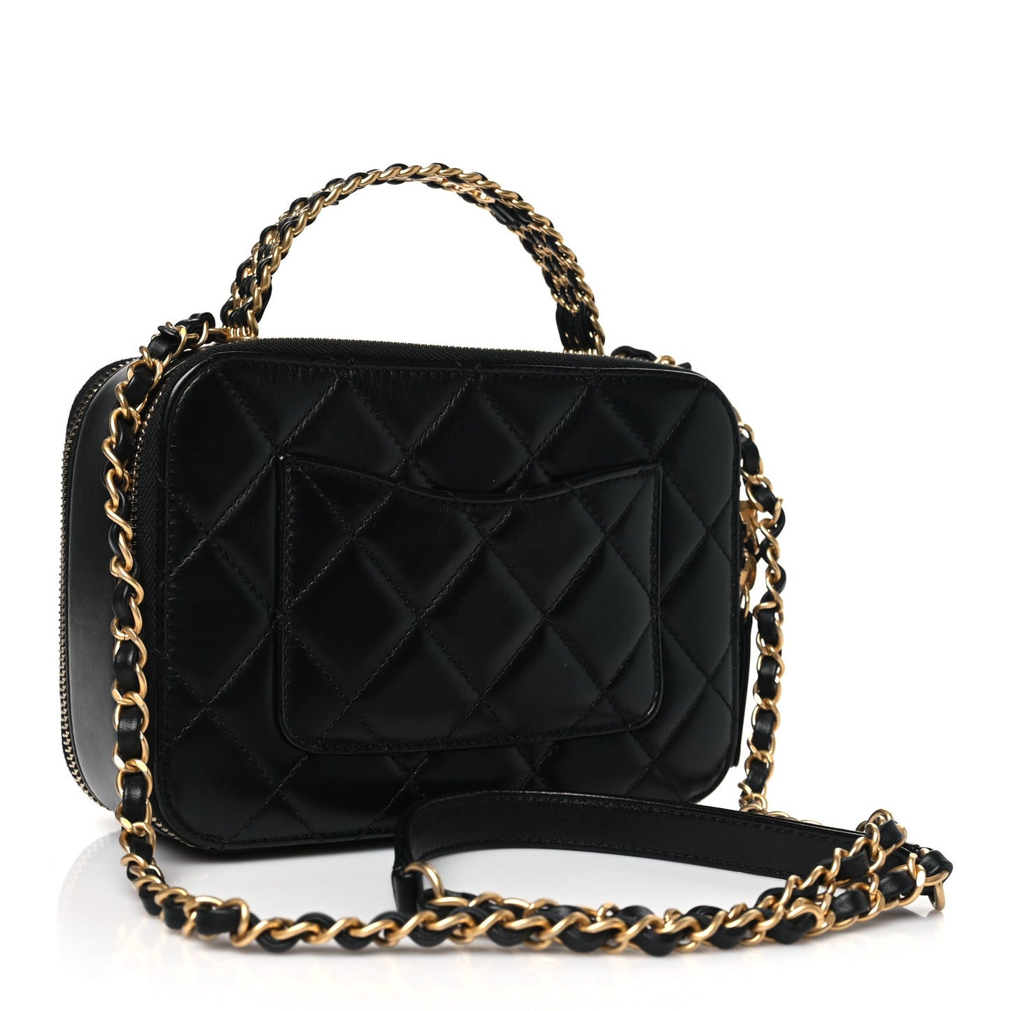 Shiny Calfskin Quilted Top Handle Vanity Black