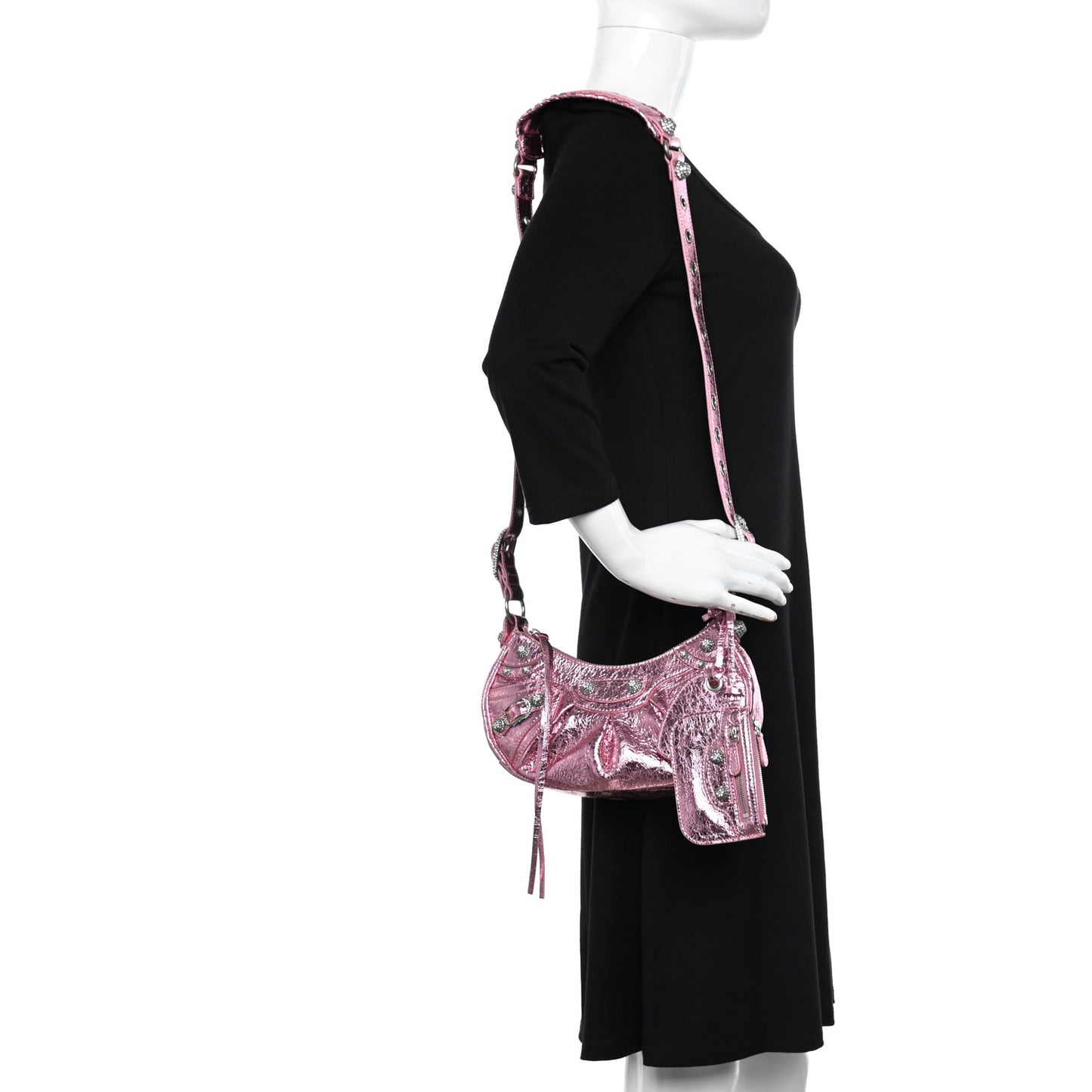 Metallic Agneau Arena Crystal Le Cagole Shoulder Bag XS Met Pink