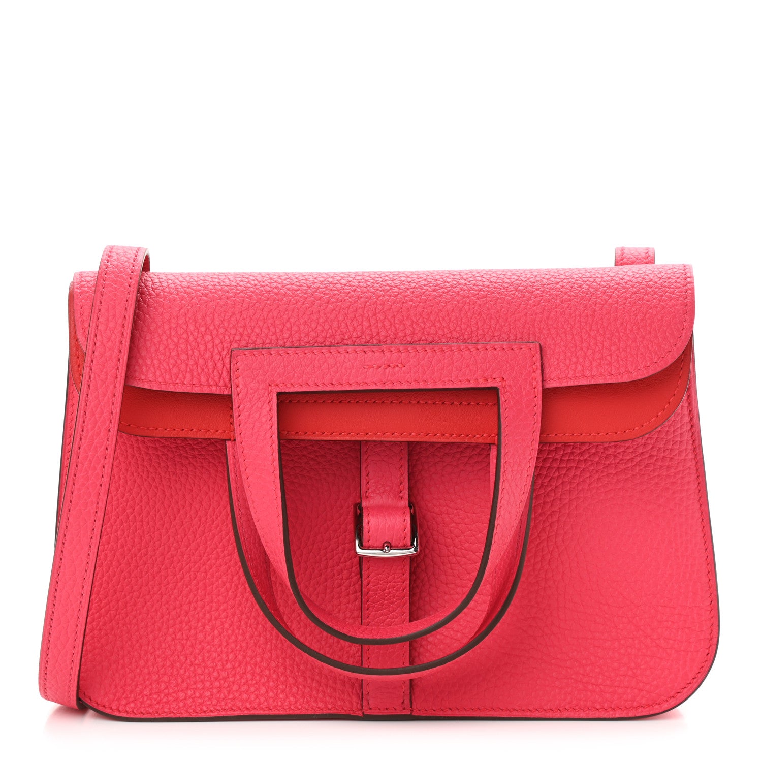 Hermes Taurillon Clemence Halzan 25 Rouge De Coeur Rose Extreme
