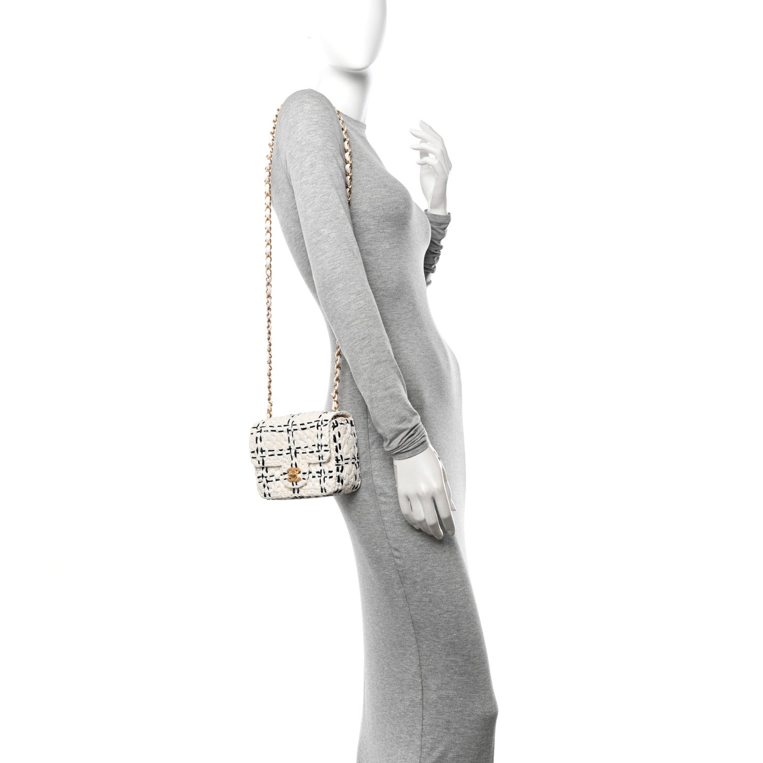 Chanel Raffia Effect Tweedy Mini Flap Bag White Black 2 of 11