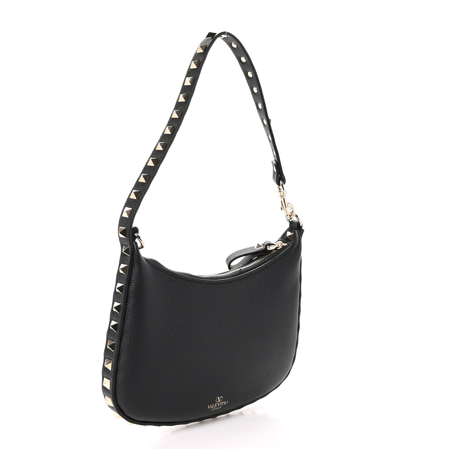 Grainy Calfskin Mini Rockstud Hobo Black