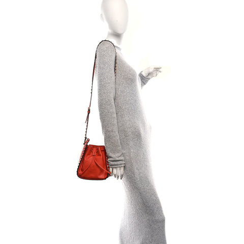 Grained Calfskin Rockstud Bucket Bag Orange