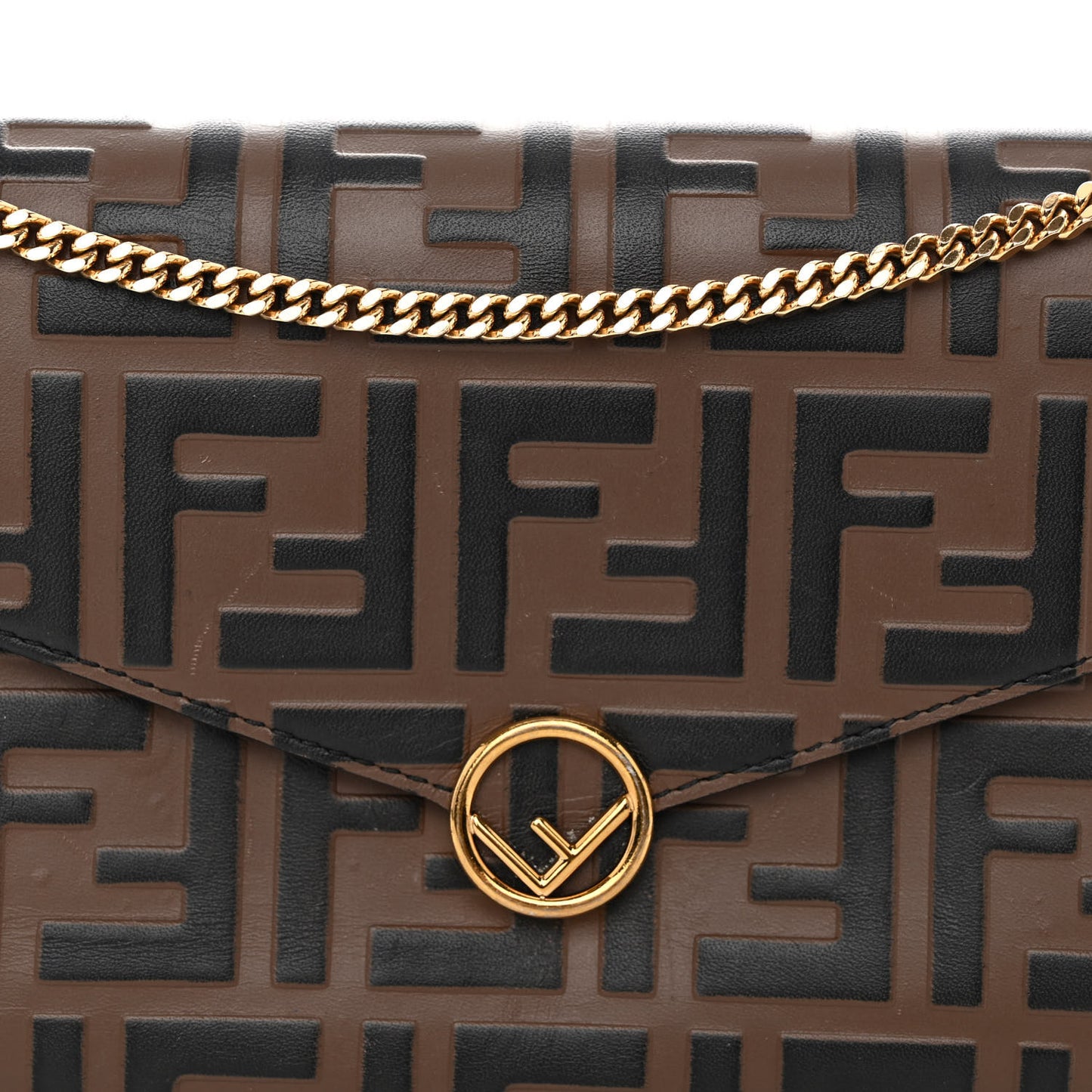 Vitello Soft F is Fendi Bi-Color FF 1974 Embossed Envelope Wallet On Chain with Pouches Maya Black