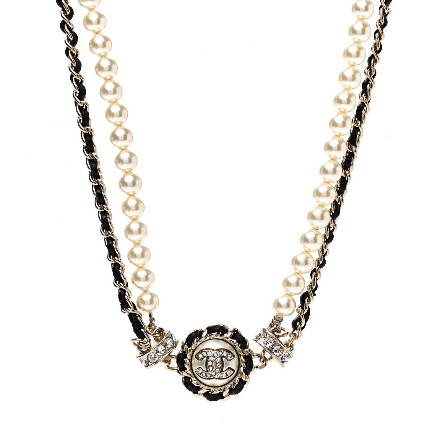 Pearl Crystal Lambskin CC Choker Gold Black