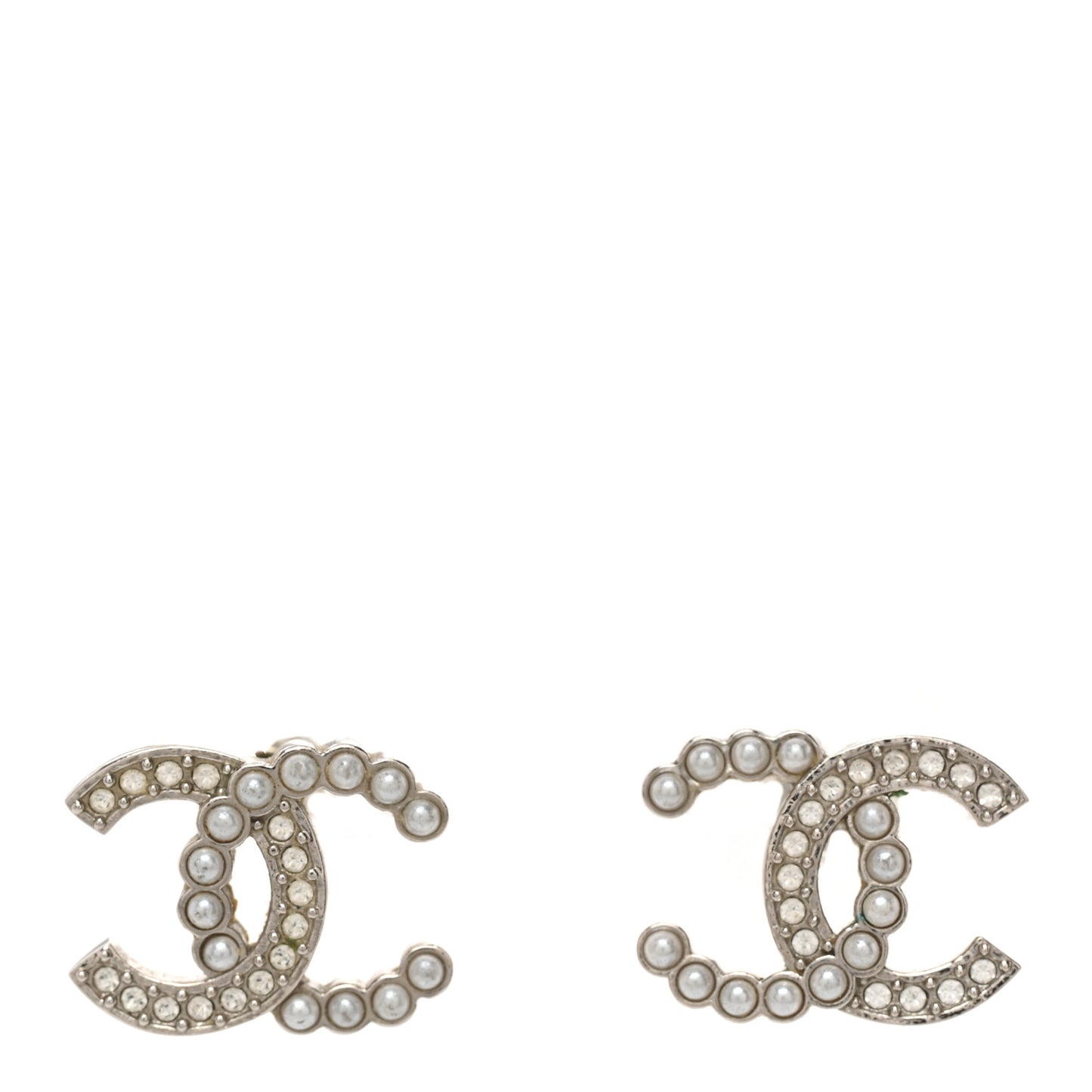Crystal Pearl CC Earrings Silver