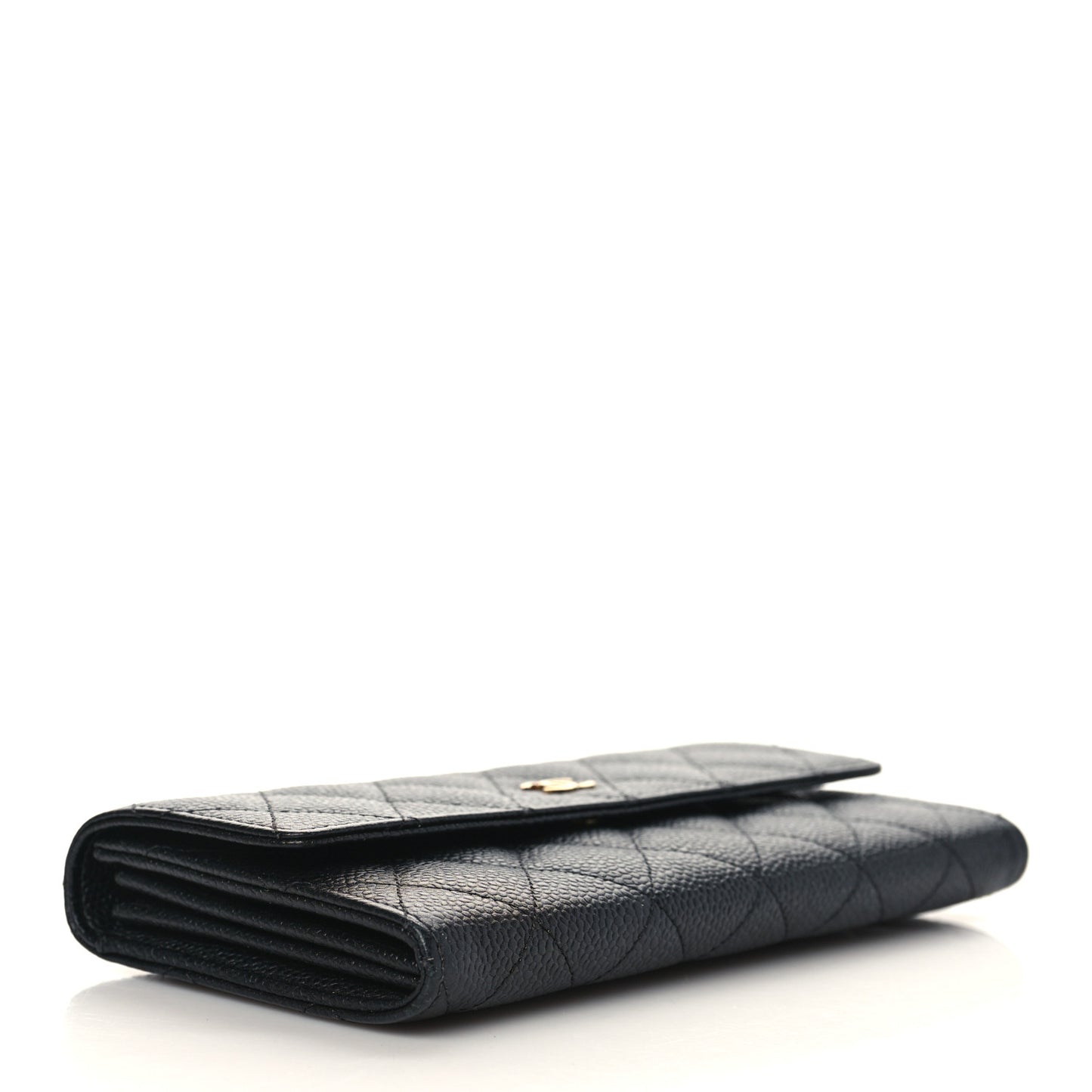 Caviar Quilted Large Gusset Flap Wallet Black