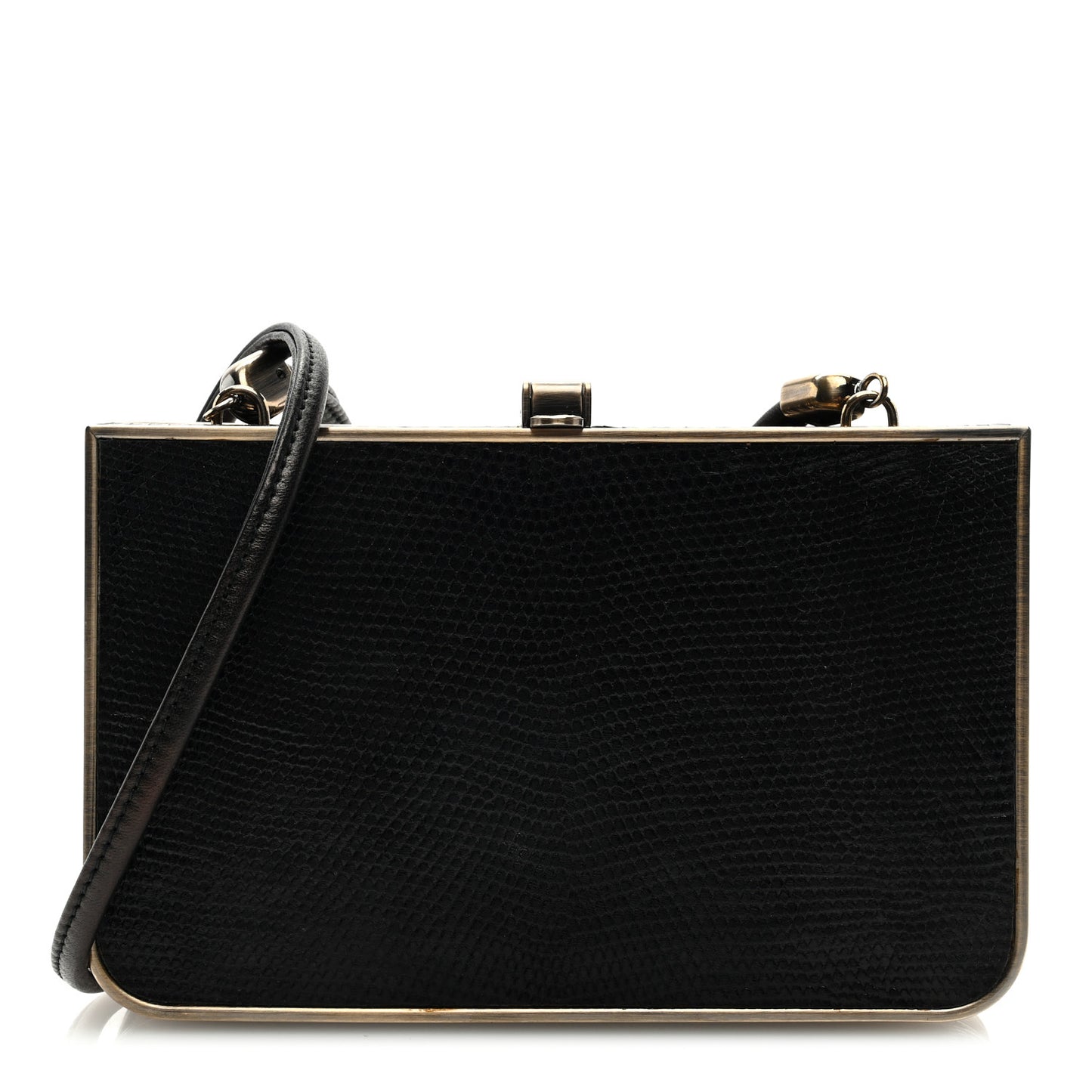 Lizard Metal Box Clutch Black Gold
