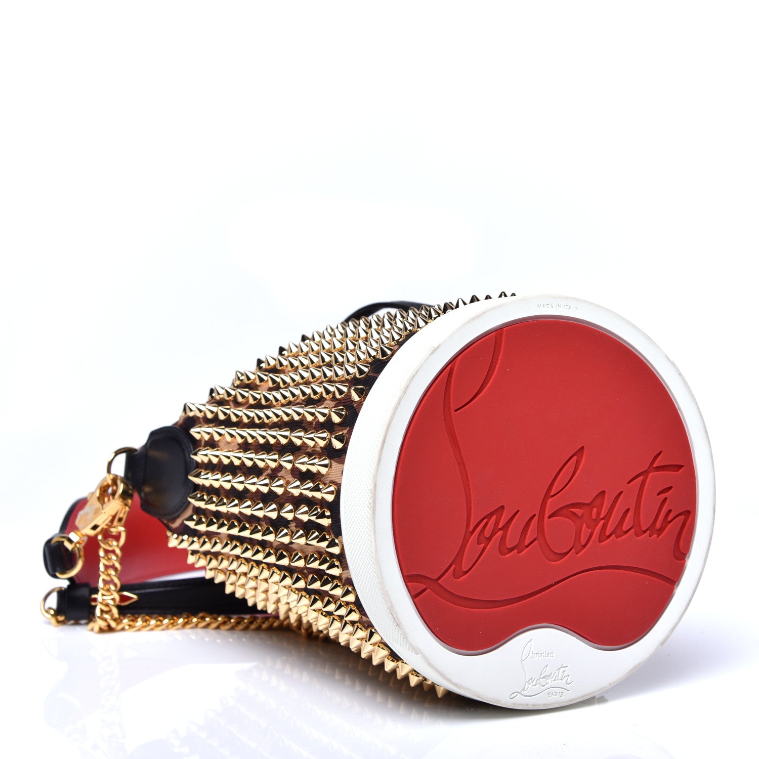 Christian Louboutin Neoprene Leopard Print Studded Marie Jane Loubirun Bucket Marron Black 4 of 13