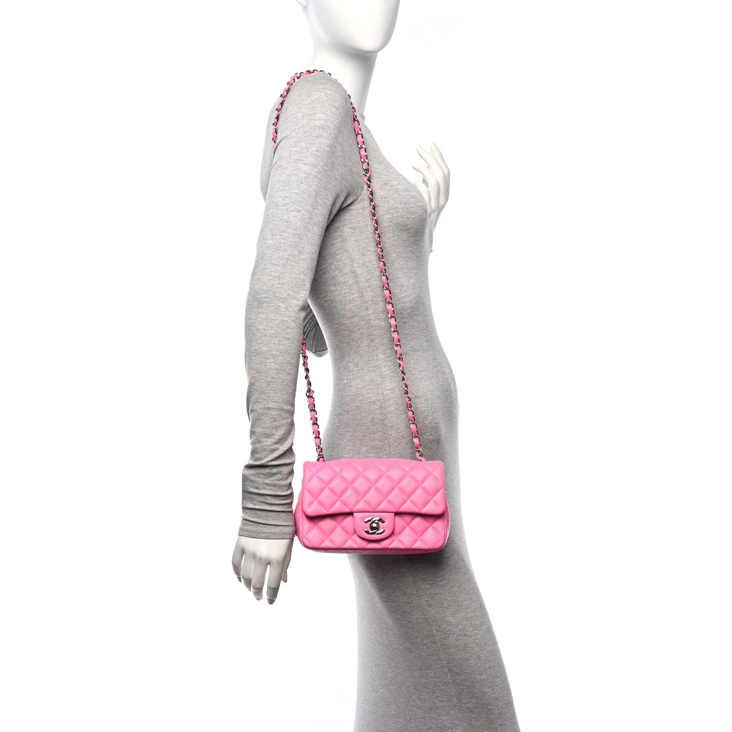 Lambskin Quilted Mini Rectangular Flap Pink