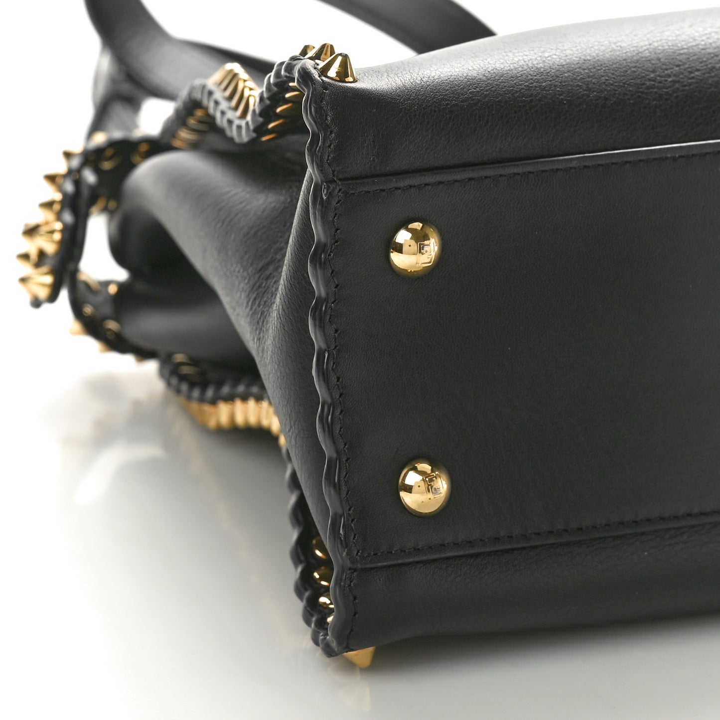 Vitello Seta Shiny Nappa Scalloped Studded Medium Peekaboo Iconic Satchel Black