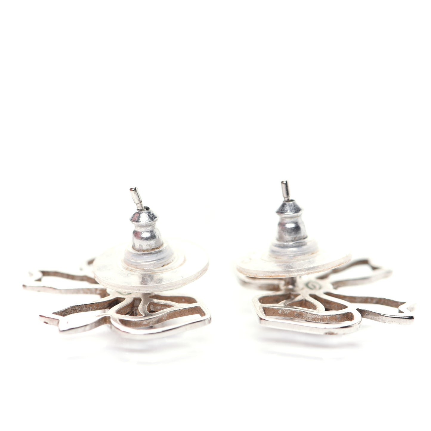 Crystal CC Bow Earrings Silver