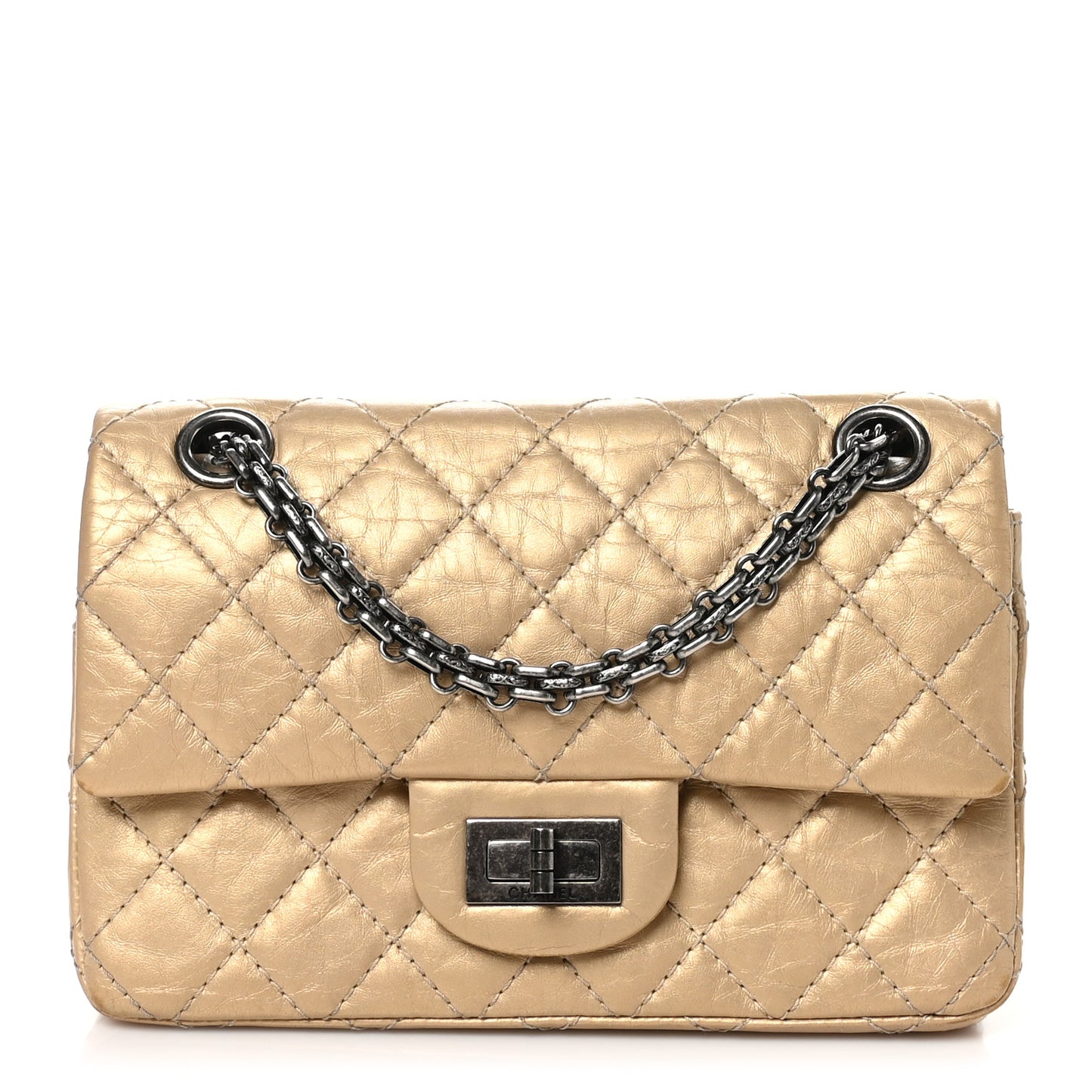 Metallic Calfskin Quilted 2.55 Reissue 224 Flap Gold