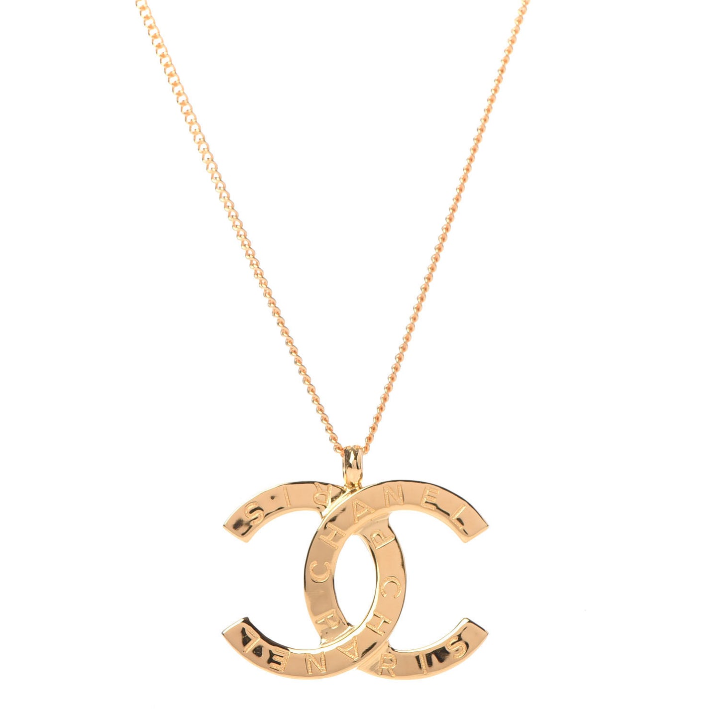 Metal CC Paris Button Necklace Gold