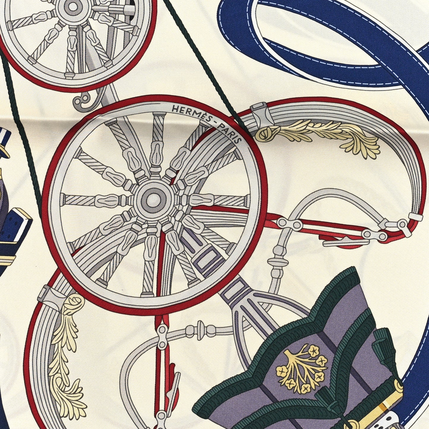 Silk Stately Wheels Scarf 90 Creme Bordeaux Bleu