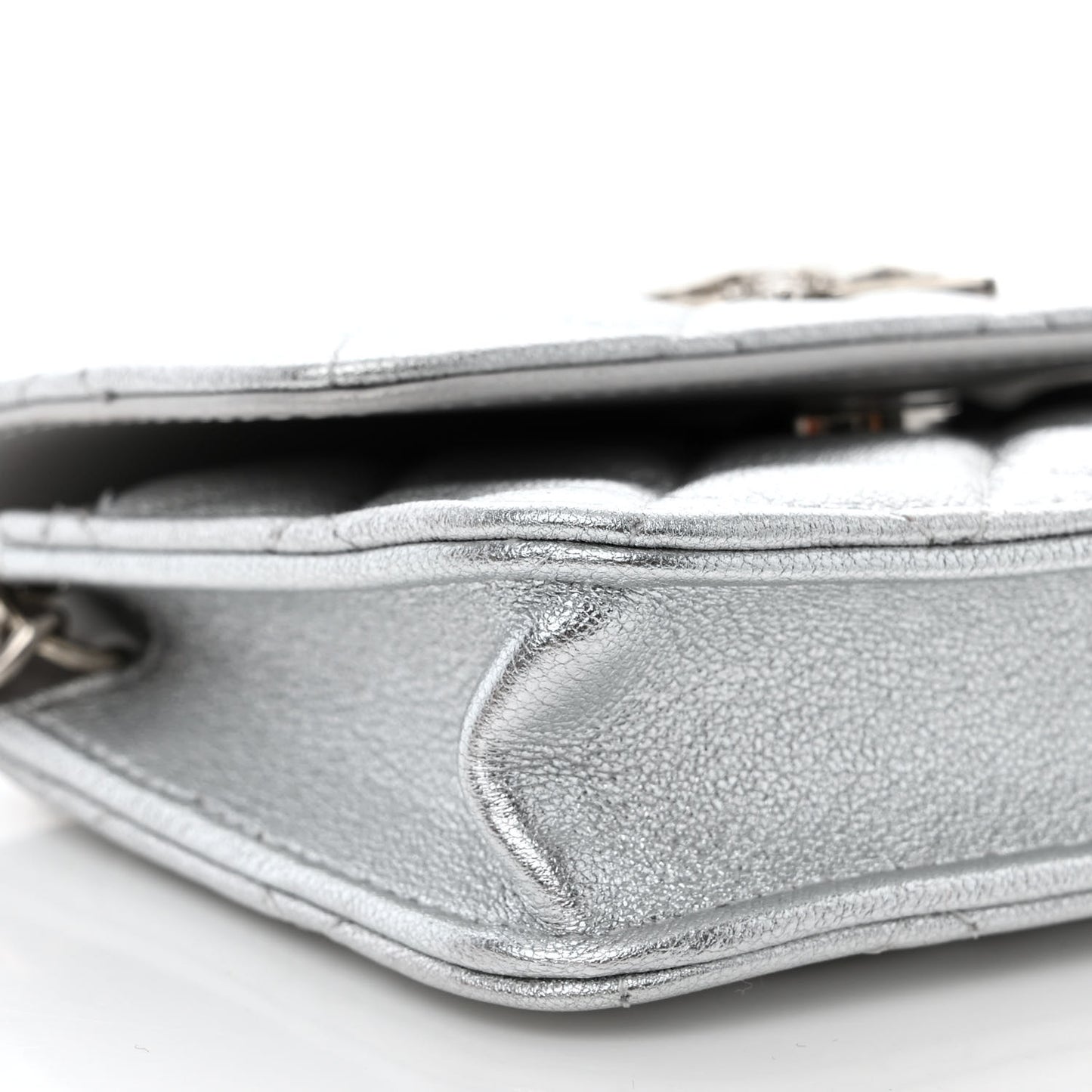 Metallic Goatskin Quilted Star Flap Waist Belt Bag Silver