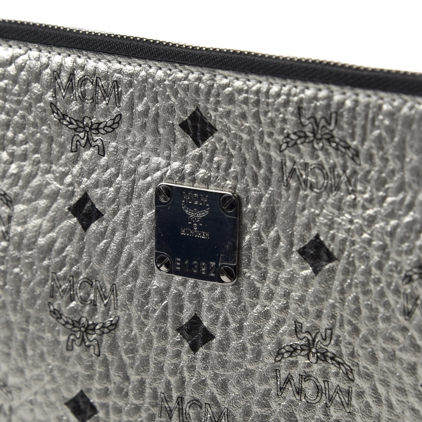 Metallic Visetos Large Stark Wristlet Pouch Silver