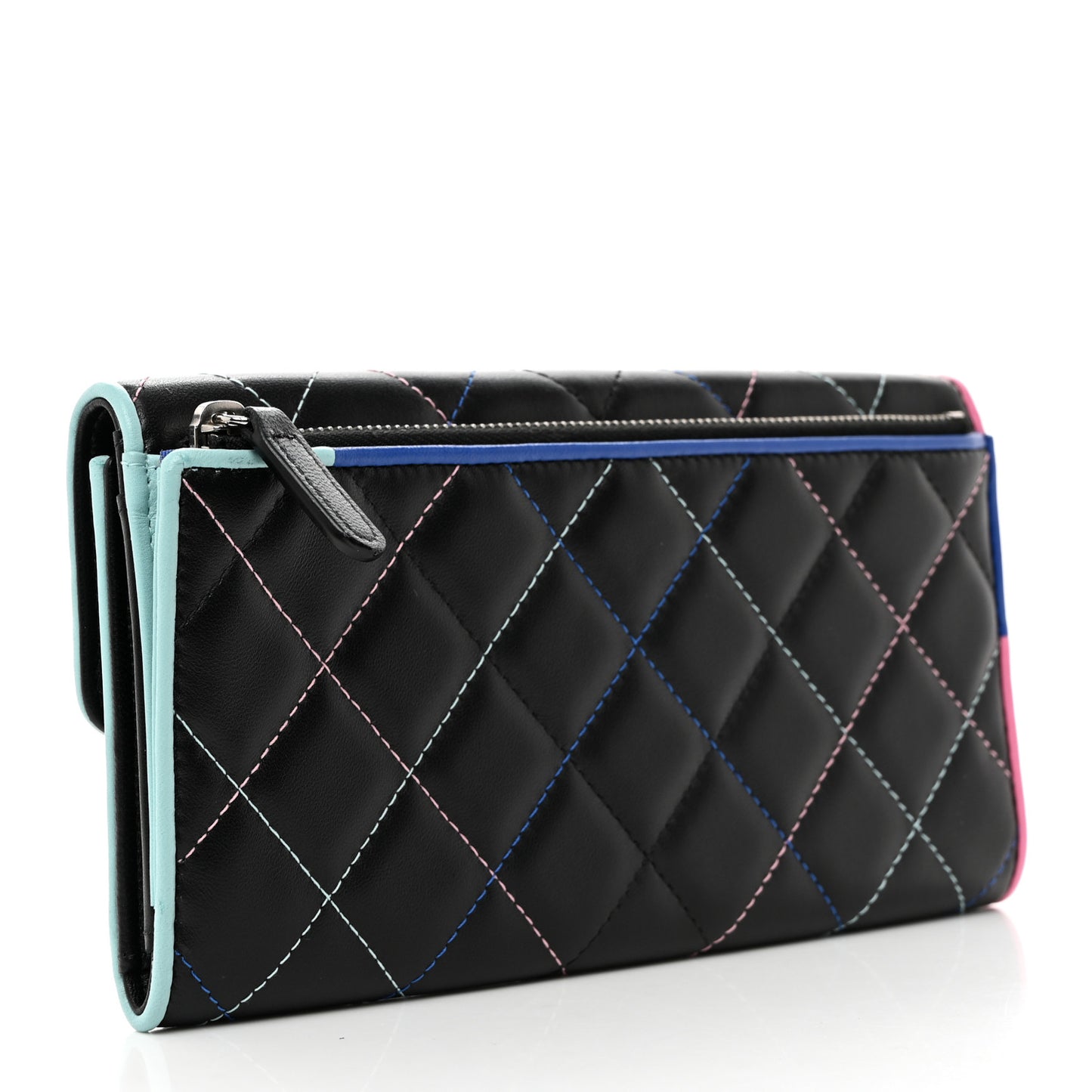 Lambskin Quilted Long Flap Wallet Multicolor