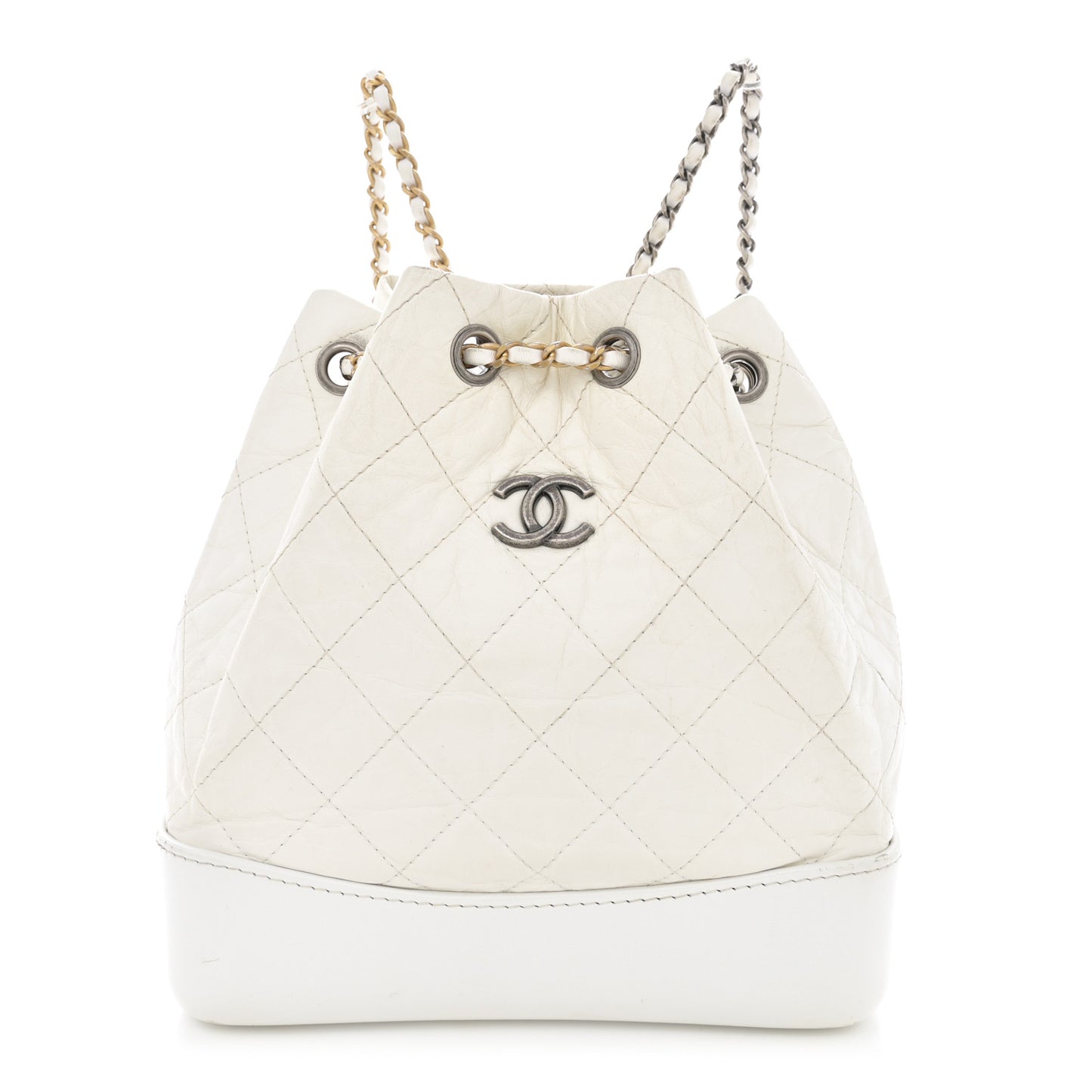 Aged Calfskin Quilted Small Gabrielle Backpack White