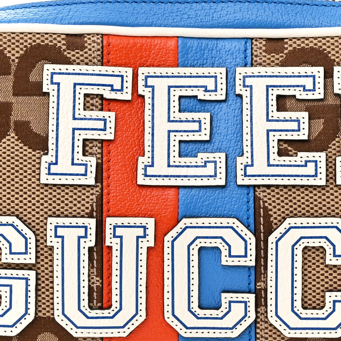 Monogram Jumbo GG Textured Dollar Calfskin Web I Feel Gucci Belt Bag Camel Ebony Blue