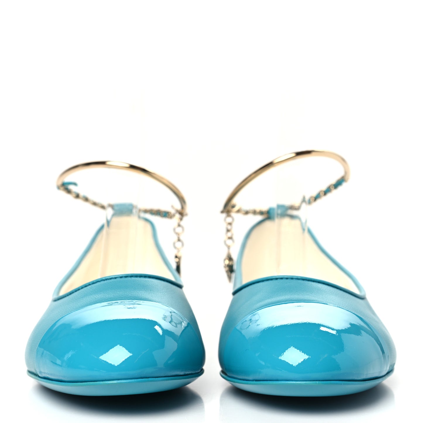 Lambskin Patent Calfskin Cap Toe Ankle Chain Ballerina Flats 37 Turquoise