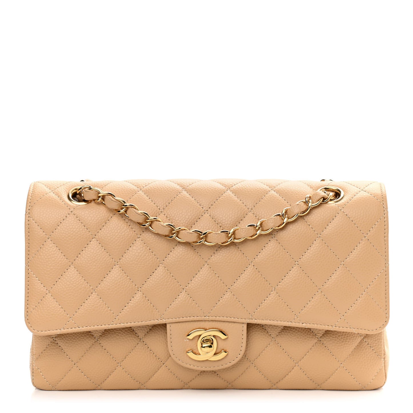 Caviar Quilted Medium Double Flap Beige Clair