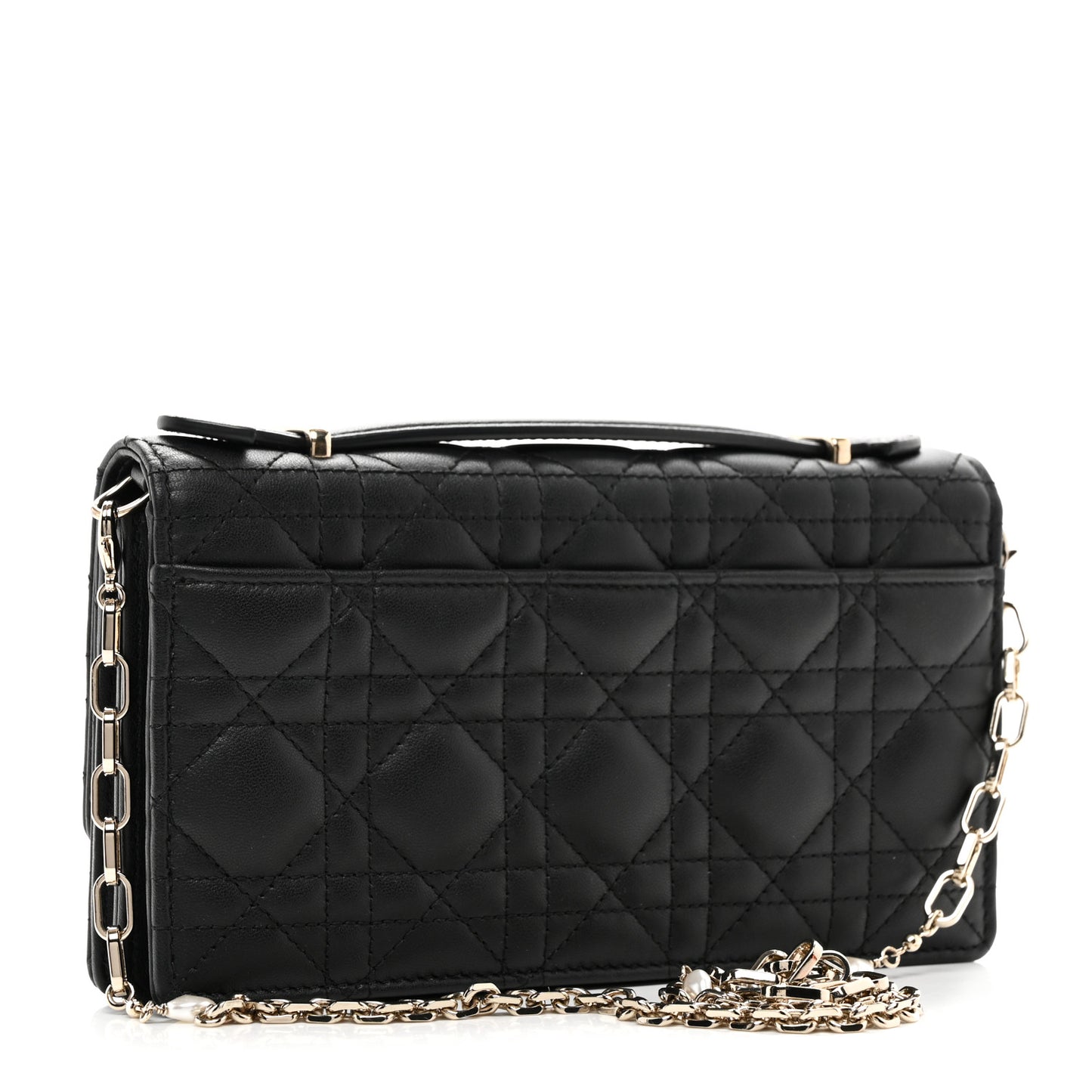 Lambskin Cannage Miss Dior Chain Pouch Black