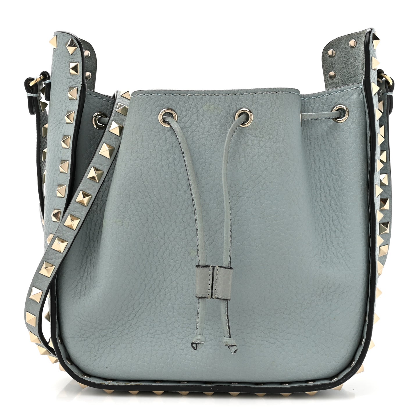 Grained Calfskin Rockstud Bucket Bag Amadeus