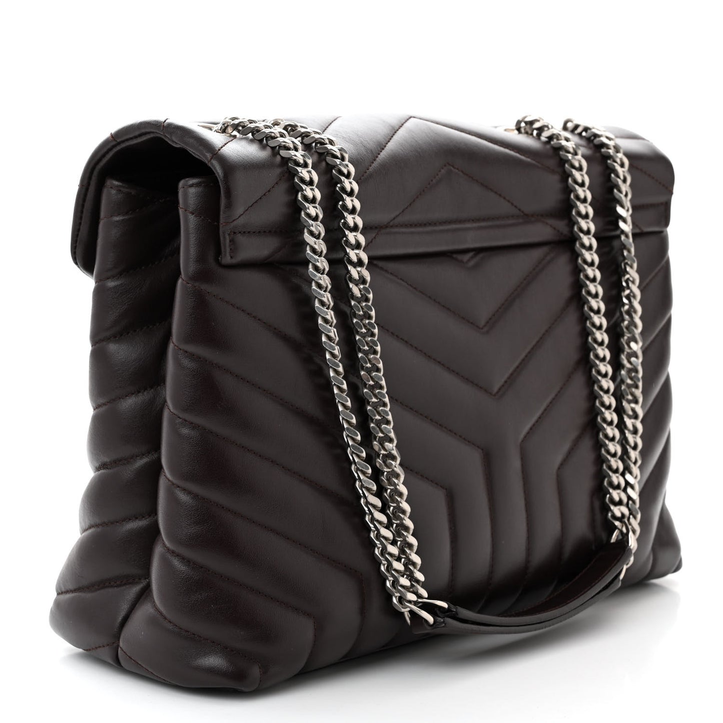 Calfskin Y Quilted Monogram Medium Loulou Chain Satchel Amaranto