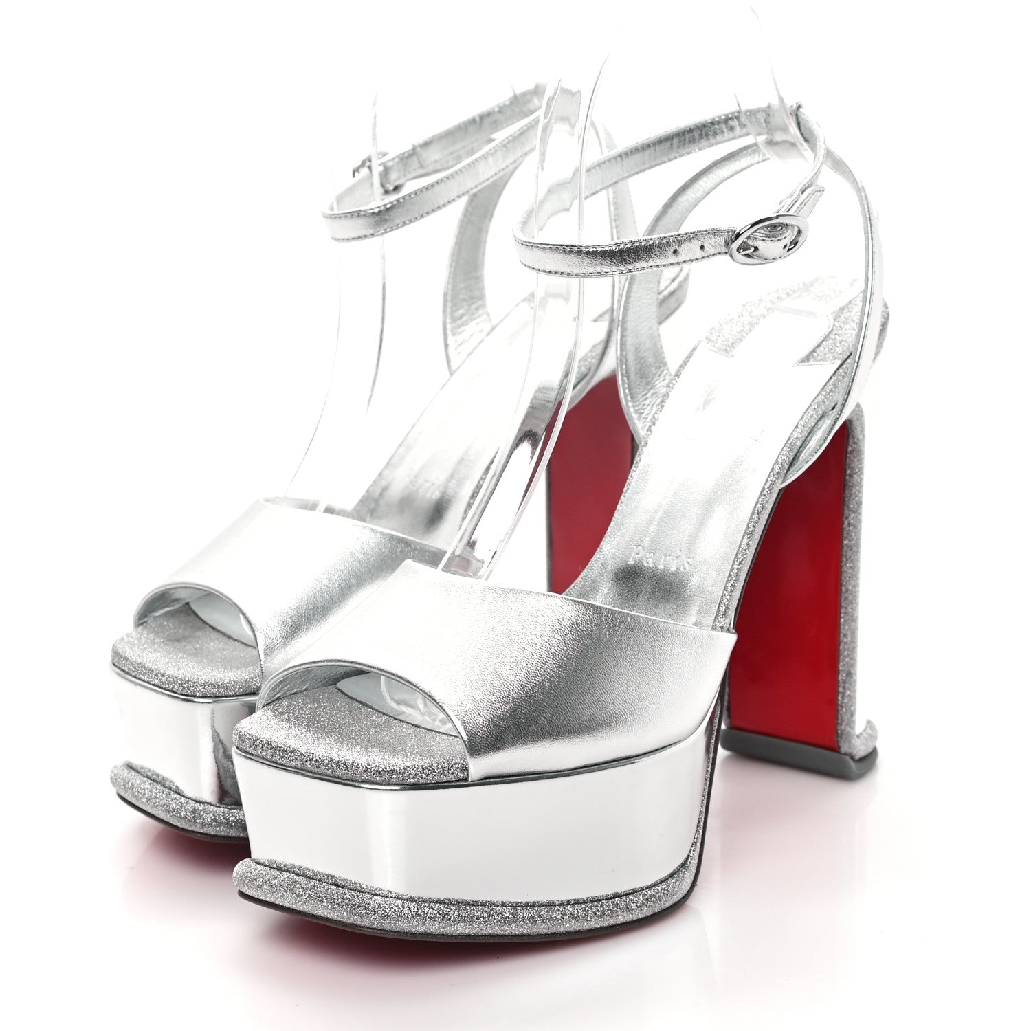 Christian Louboutin Metallic Nappa Glitter Amali Alta 130 Platform Sandals 39 Silver 3 of 9