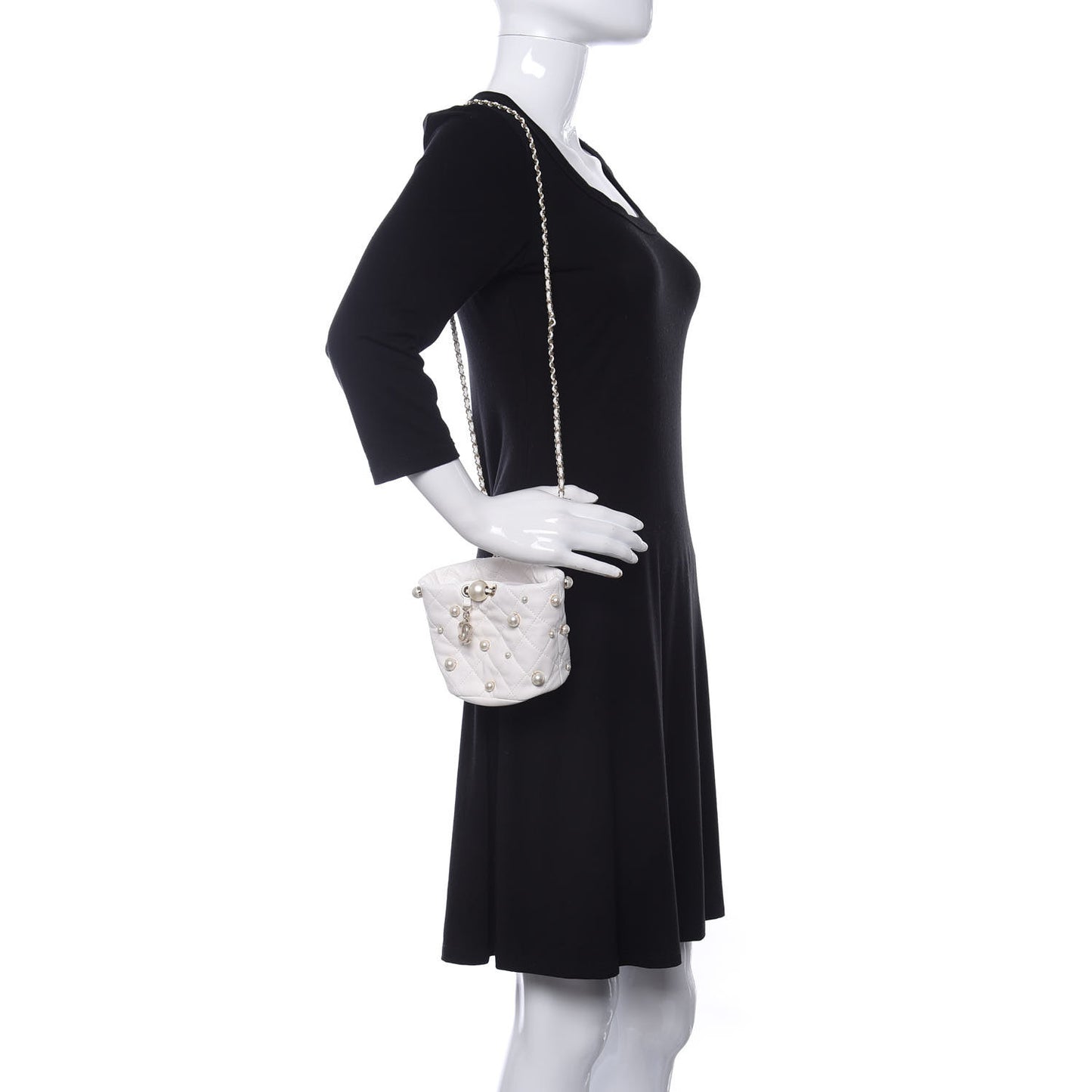 Lambskin Quilted Pearl Mini About Pearls Drawstring Bag White