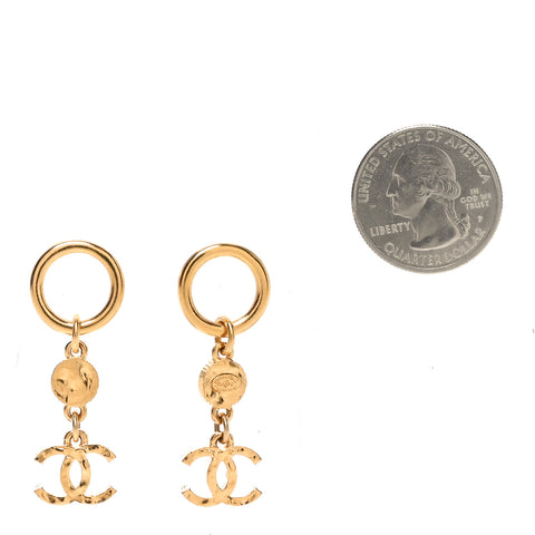 Metal Textured Disc CC Drop Earrings Gold
