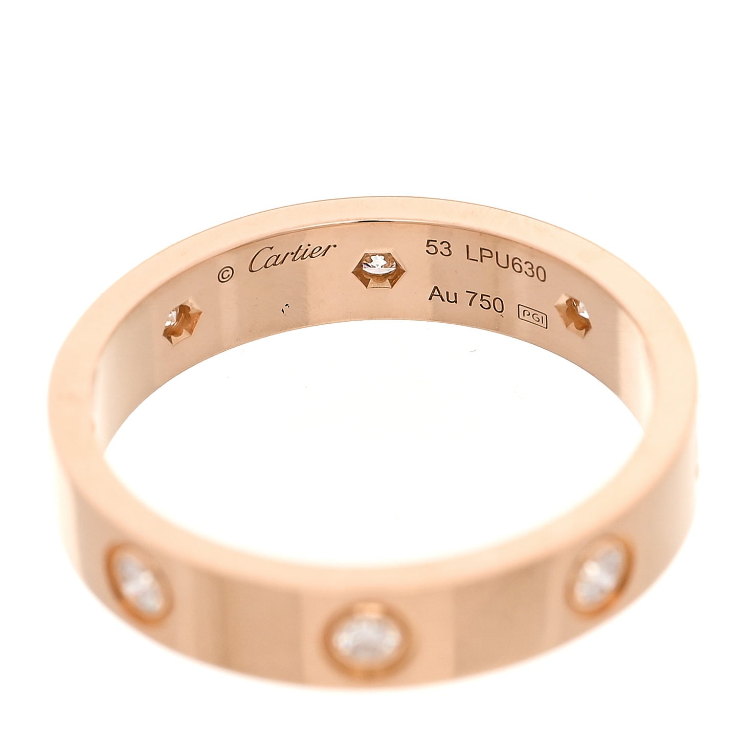 18K Pink Gold 8 Diamond 4mm LOVE Wedding Band Ring 53 6.5