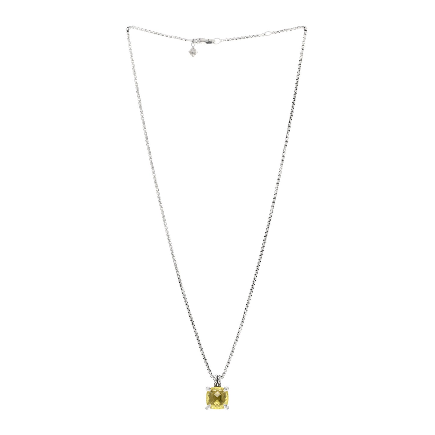 Sterling Silver Diamond Lemon Citrine 11mm Chatelaine Pendant Necklace