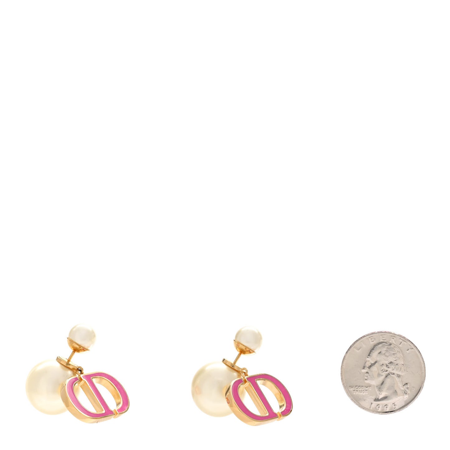 Pearl Enamel Tribal CD Drop Earrings Gold White Pink