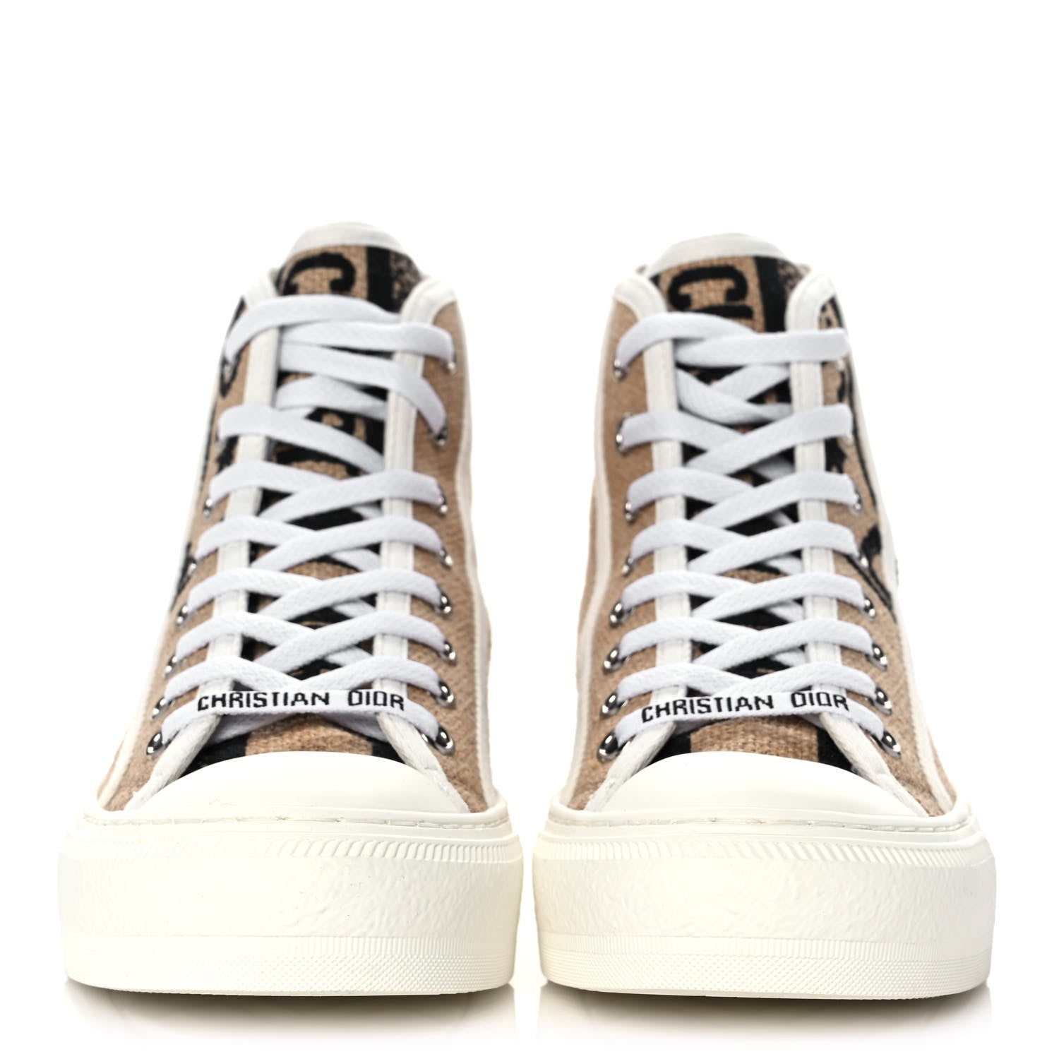 Christian Dior Jute Canvas Embroidered Motif High Top Sneakers 34.5 Beige 2 of 8
