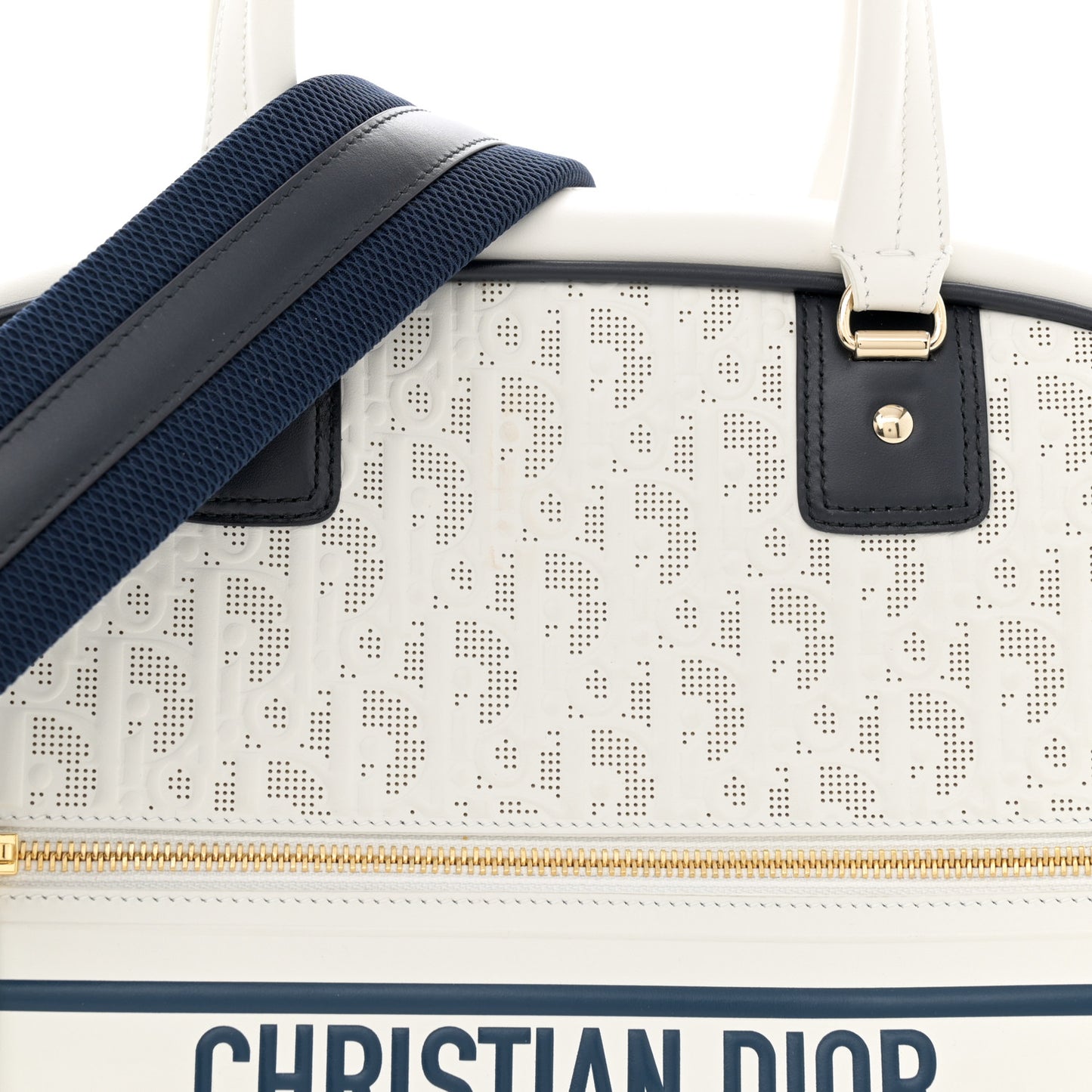 Perforated Calfskin Medium Dior Vibe Classic Bowling Bag White