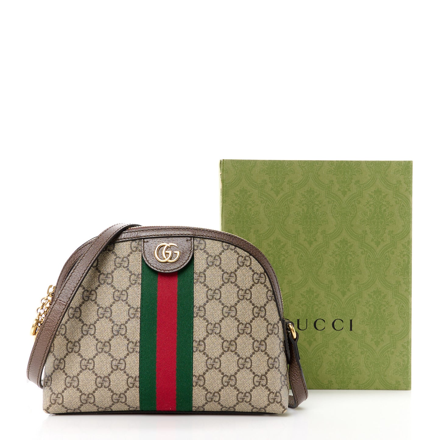 GG Supreme Monogram Textured Dollar Calfskin Web Small Ophidia Dome Shoulder Bag Beige Ebony New Acero
