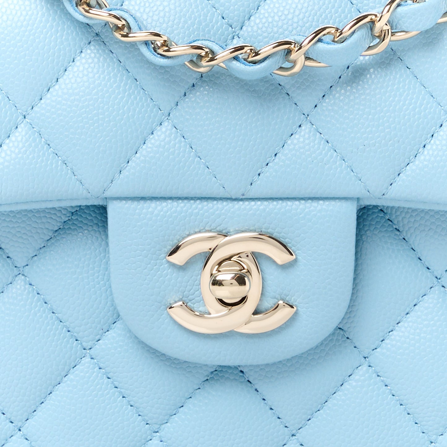 Caviar Quilted Small Double Flap Light Blue