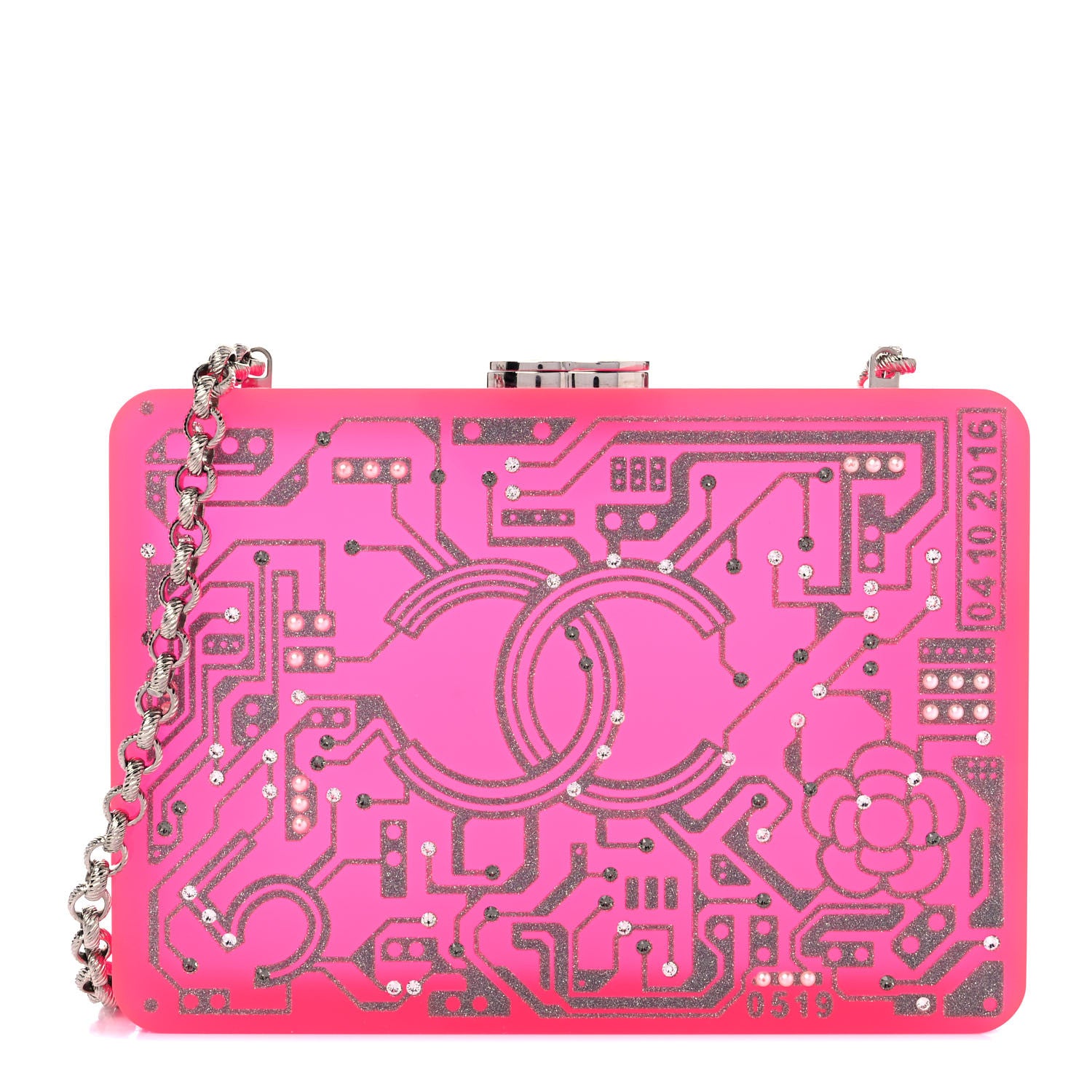 Chanel Plexiglass Strass Motherboard Minaudiere Clutch Pink