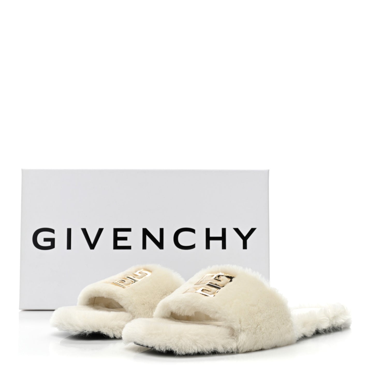 Shearling 4G Logo Mule Slide Sandals 41 Ivory