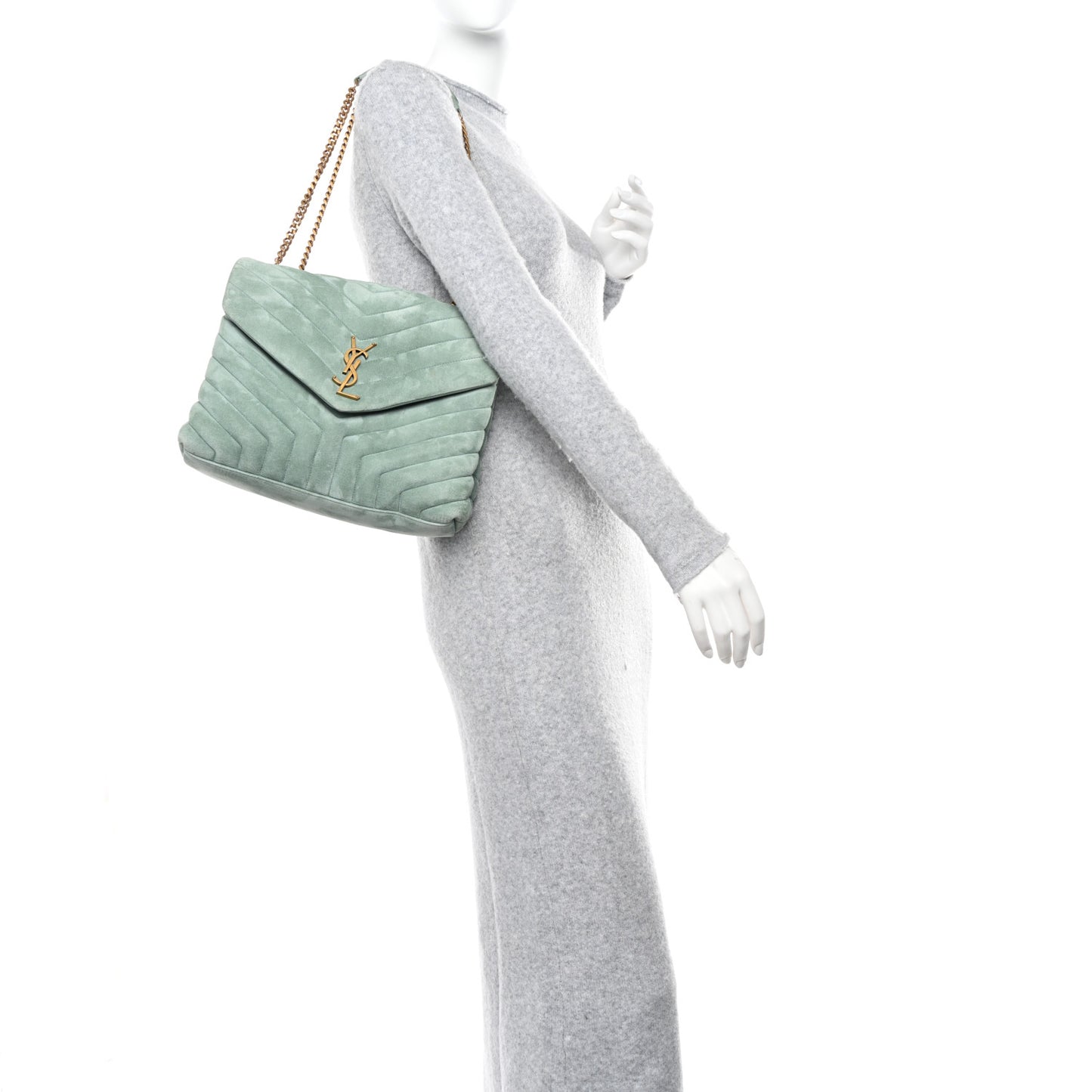 Suede Y Quilted Monogram Medium Loulou Chain Satchel Vert Opaline