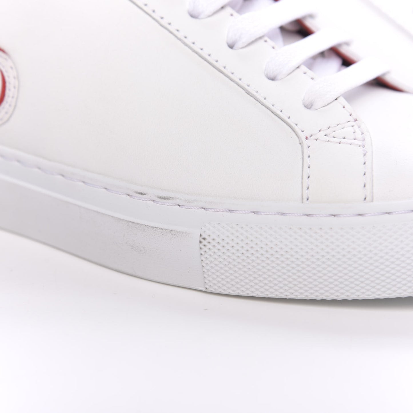 Calfskin Reverse Logo Womens Urban Street Sneakers 36.5 White Red