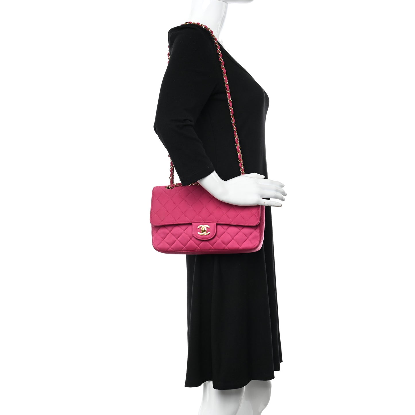 Satin Quilted Medium Double Flap Fuchsia